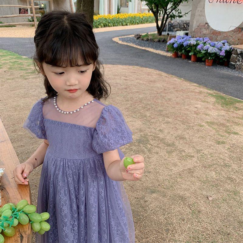 ชุดเดรสลูกไม้เด็กผู้หญิงฤดูร้อน 2026 ชุดเจ้าหญิงแขนพองกระโปรงตาข่ายคุณภาพสูงสำหรับเด็กใหม่ TH003