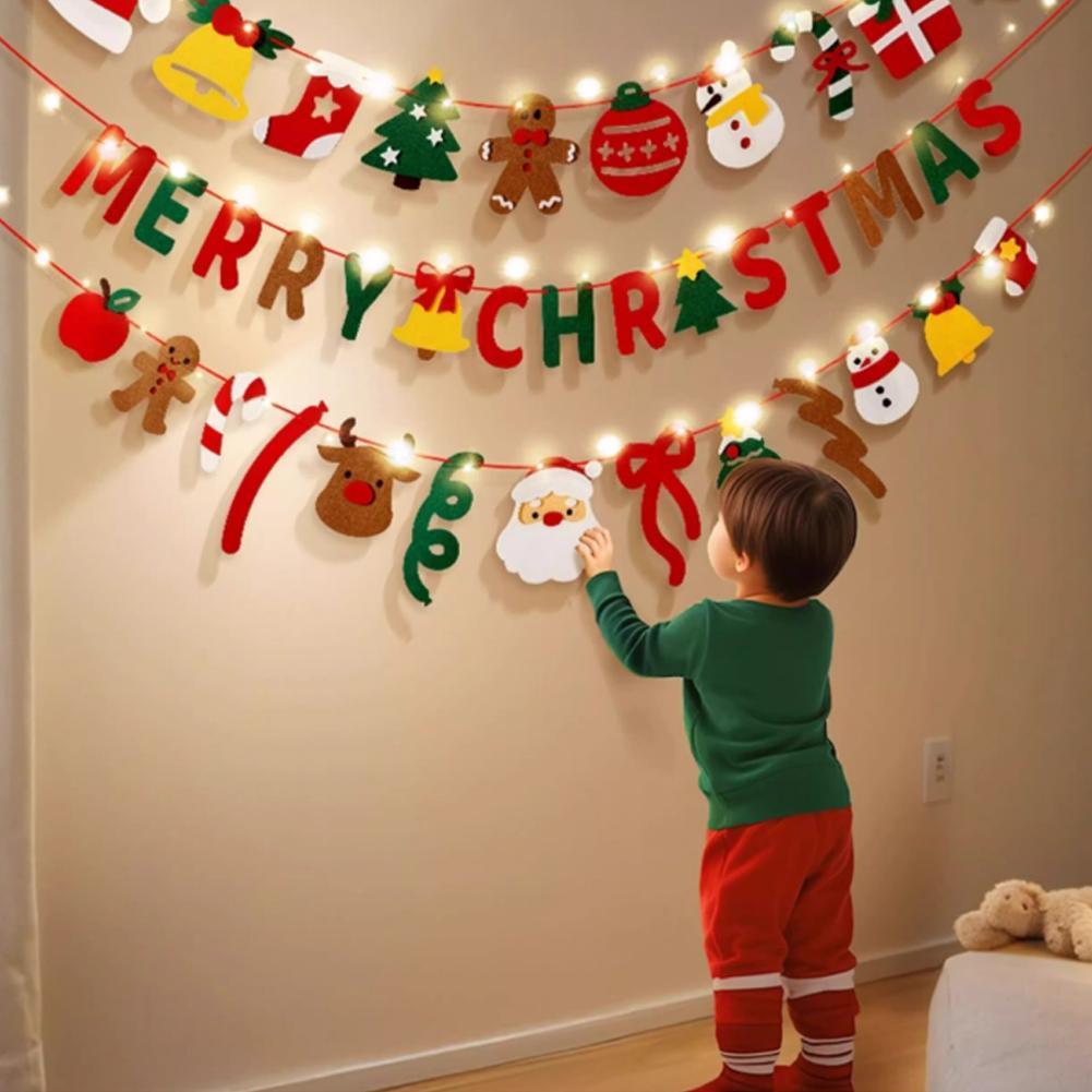 ธงคริสต์มาส Led String Light Merry Christmas แบนเนอร์ Felt ตกแต่งสําหรับบ้าน Santa Claus M8u6
