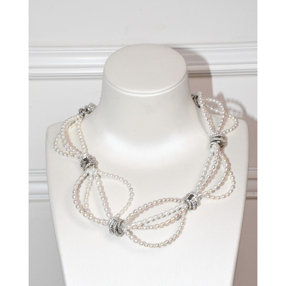 4A Freshwater Rice Necklace in Silver 925 WG Plated - Luxury Three strands - White (3 -4mm)