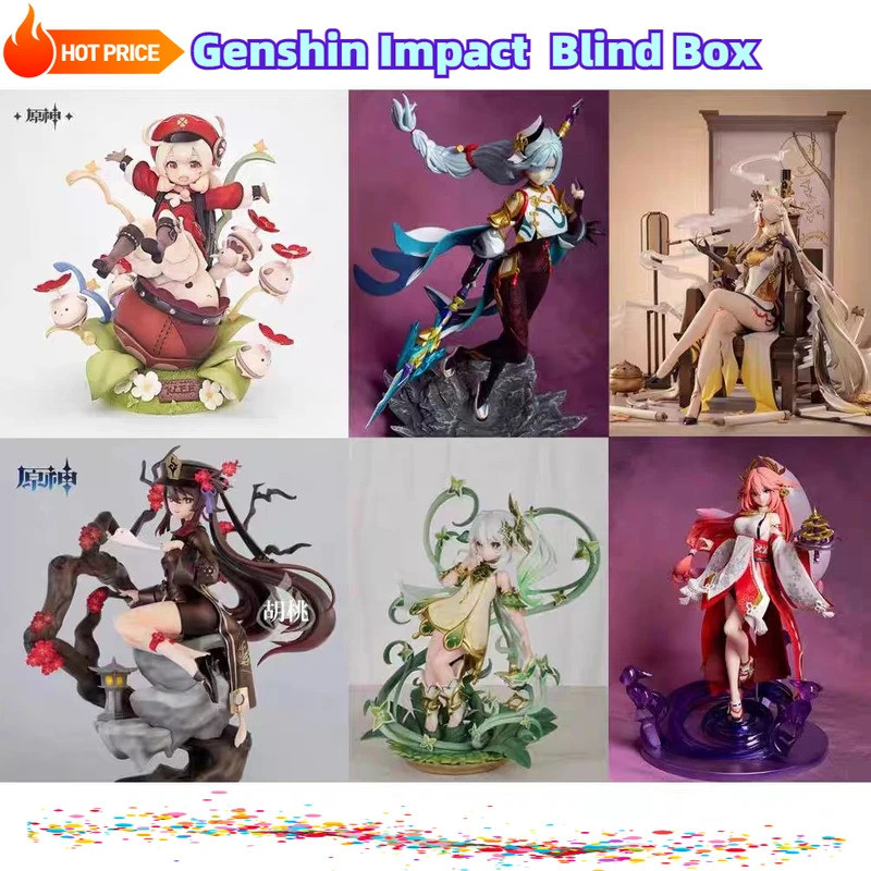 Genshin Impact อะนิเมะกล่องตาบอดตัวเลข Lumine Aether Raiden Sho Zhongli Nahida PVC Action Figure รูป