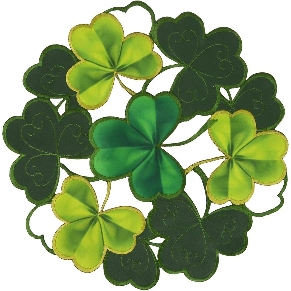 Simhomsen Set 4 ปัก Irish Clover Round Doily Placemats สําหรับ St. Patricks Day, Spring Shamrock Dec