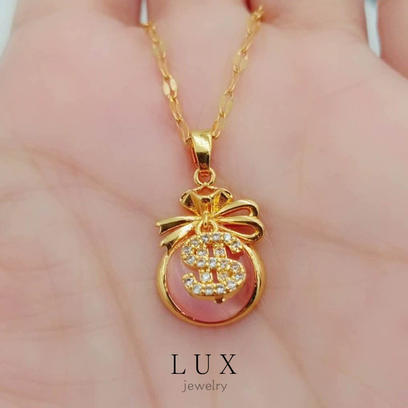 18K Saudi Gold Pawnable Wealth Lucky กระเป๋าผู้หญิงจี้สร้อยคออุปกรณ์เสริมเครื่องประดับ Hypoallergeni