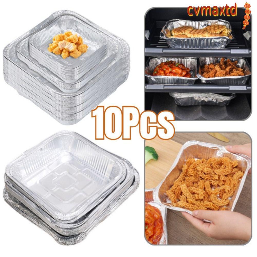 ไอซีวีแม็กซ์ กล่องอลูมิเนียมฟอยล์ 10 ชิ้น, ถาดฟอยล์ดีบุกอาหารแบบใช้ซ้ําได้ไม่ติด, เตาอบ 6/7/8 นิ้ว เครื่องมืออบบาร์บีคิว ถาดทอดอากาศทนน้ํามัน