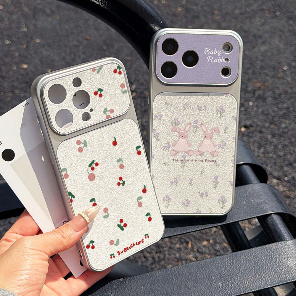 มินิเชอร์รี่ เคส For iPhone 13 11 17 15 16 12 14 Pro Max 15promax เคสโทรศัพท์หนังแกะ พร้อมการป้องกันเลนส์เคสโทรศัพท์