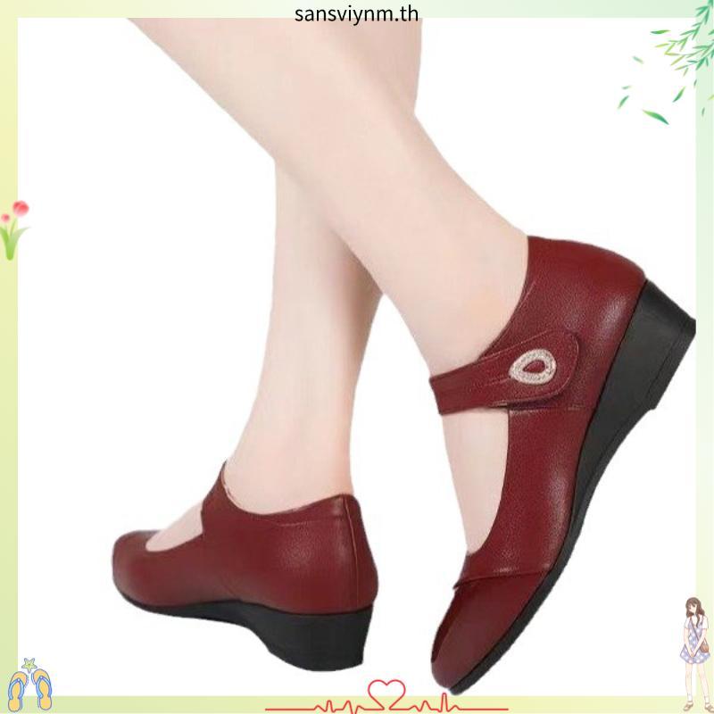 minxshoes รองเท้า minx รองเท้าชั้นเดียวส้นกลางแบบใหม่หนังนิ่มพื้นนิ่มสำหรับคุณแม่รองเท้าหนังผู้หญิงเ