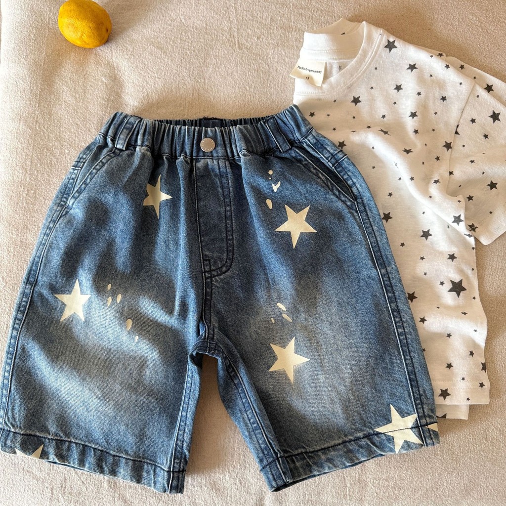 「สินค้าลิขสิทธิ์แท้」IRIS KIDS 26ss FUNFUN IKP260367 tarlight Denim Shorts กางเกงยีนส์เด็ก ลายดาว ใส่สบายเท่ๆ สไตล์เกาหลี
