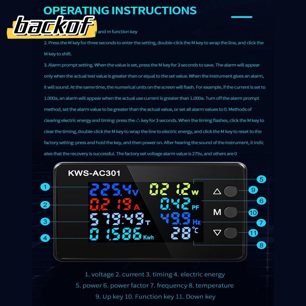 BACKOF Digital Voltmeter Ammeter Dedicated Chip Power Detector จอแสดงผล LED KWS-AC301 Power Energy M