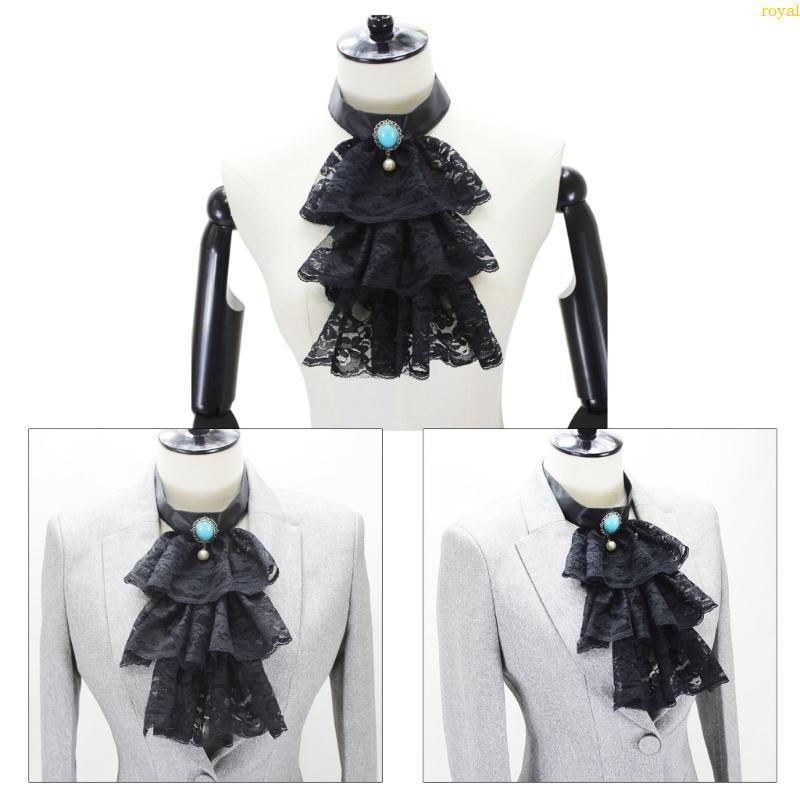Women Men Multilayer Lace Ruffle Fake Collar Gothic Victorian Detachable Jabot