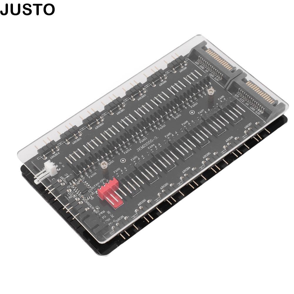 JUSTO ARGB PWM Fan Hub, 4Pin PWM 3Pin ARGB 2 in 1 Fan Hub, แบบพกพาพร้อมอินเทอร์เฟซ SATAs Fan Hub คอม