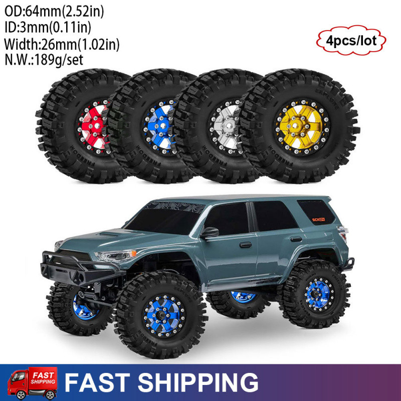 4pcs 1.3 "โลหะ RC Crawler ล้อและยางสําหรับ 1/18 TRX4M SCX24 FMS Ascent-18 Axial SCX24 AX24 FCX24 FCX