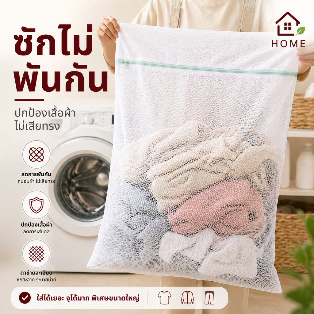 Home007 ถุงซักผ้า XL ตาข่ายซักผ้า ขนาดใหญ่ ถนอมผ้า ไม่พันกัน ใช้กับเครื่องซักผ้า ซักชุดชั้นใน เสื้อผ้า Laundry Wash Bag