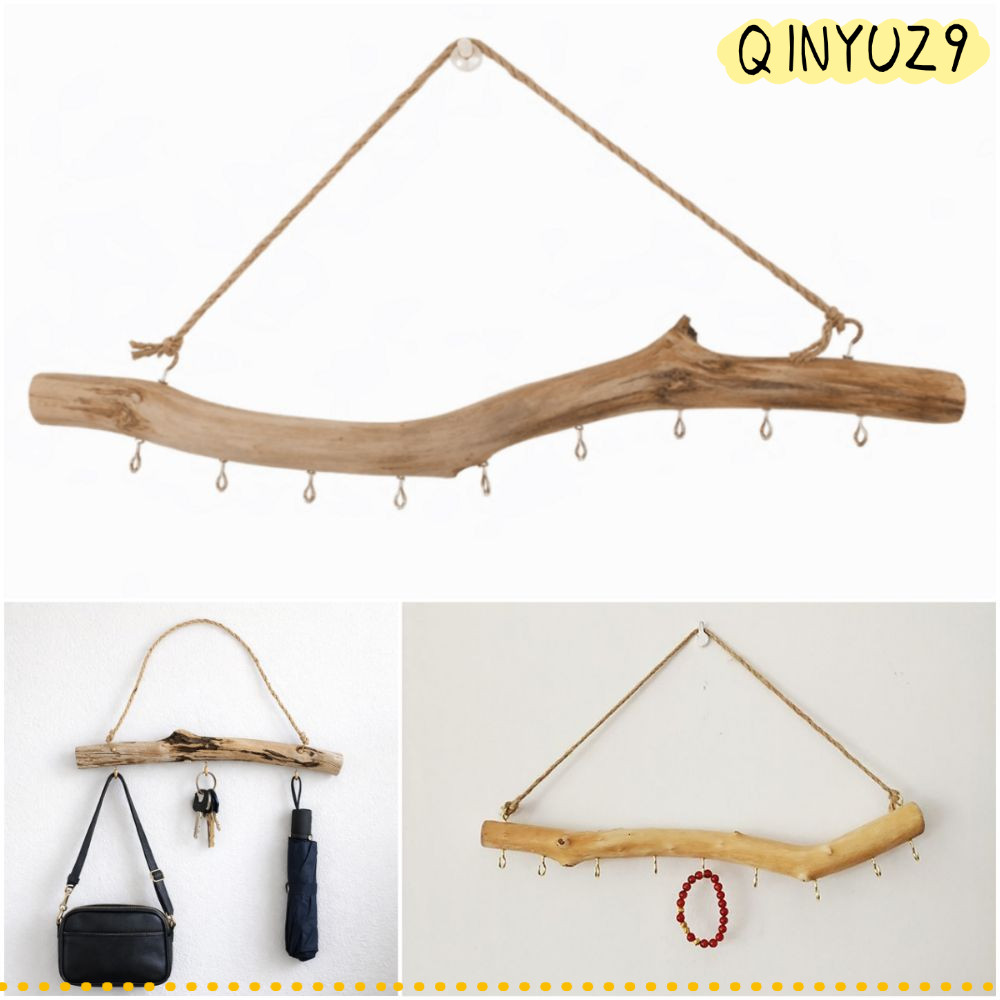 QINYUZ9QX Driftwood Hook,ติดผนังหลายตะขอติดผนัง,Minimalistความยาว 40 ซม.สาขาออกแบบวัสดุไม้ Organizie