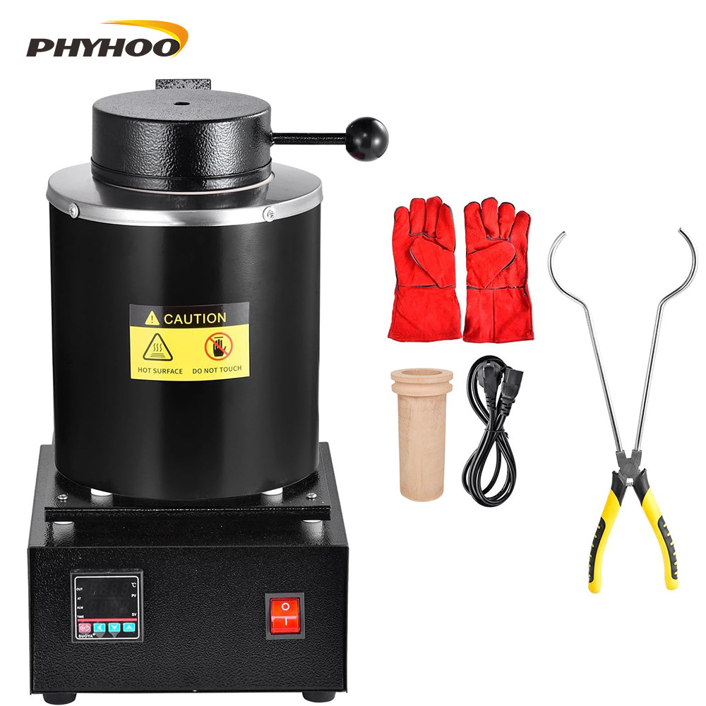 PHYHOO เตาหลอมทอง 3KG, 1500W 2102F เตาหลอมไฟฟ้าดิจิตอลพร้อมเบ้ากราไฟท์