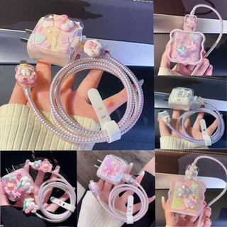 【จัดส่งจากประเทศไทย】ชุดดูแลสายชาร์จลายการ์ตูนสุดน่ารัก 5 ชิ้นสำหรับตัวป้องกันสายเคเบิลอะแดปเตอร์ชาร์จเร็ว iPhone 20W
