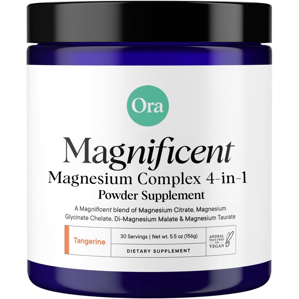 Ora Organic Magnesium Complex Powder อาหารเสริม - 4-in-1 Magnesium: Glycinate, Taurate, Malate & Cit