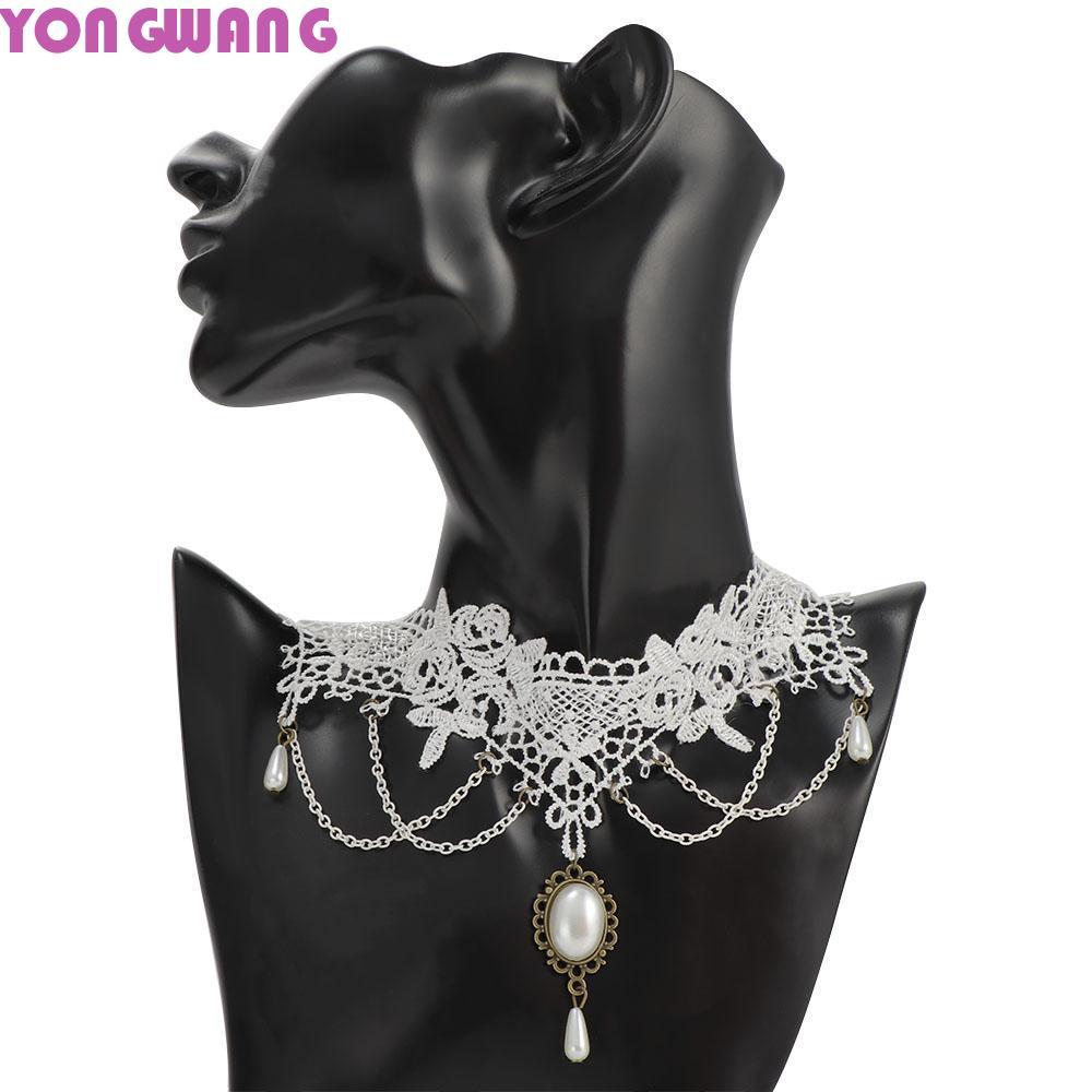 YONGWANG66HR สร้อยคอลูกไม้ Elegant งานแต่งงานเลียนแบบเพิร์ลพู่เจ้าสาว