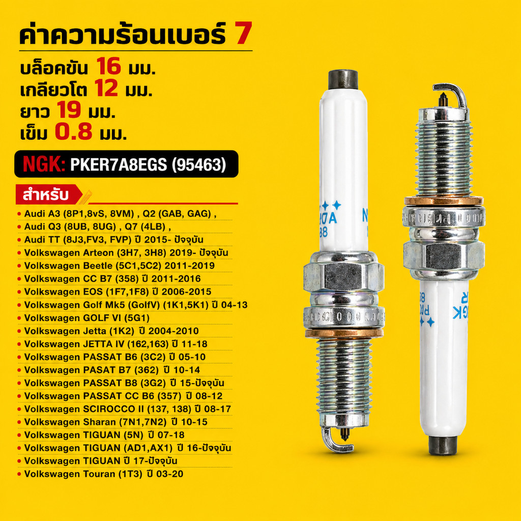 **รุ่นพิเศษ 90,000 โล แท้ NGK 100%**ไม่เทียม NGK: PKER7A8EGS(95463) รถ Audi A3 (8P1,8vS, 8VM) ,Audi 