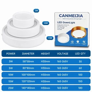 CANMEIJIA ไฟดาวน์ไลท์ 3สี LED ดาวน์ไลท์ติดลอย โคมไฟเพดาน Downlight ไฟติดห้อง ไฟเพดาน LEDไฟห้องนอน