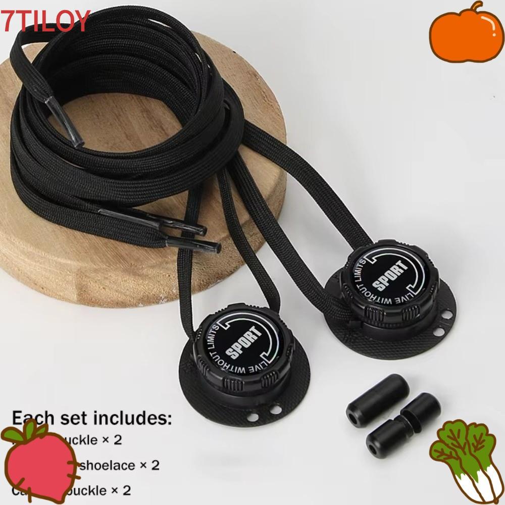 7TILOYSHOP 1 คู่ No-Tie Laces, แฮนด์ฟรี Quick-Adjust ปุ่มหมุนลูกไม้, ปุ่มหมุนแบนกว้างไม่มีผูก Quick-Adjust Laces รองเท้ากีฬาลําลอง