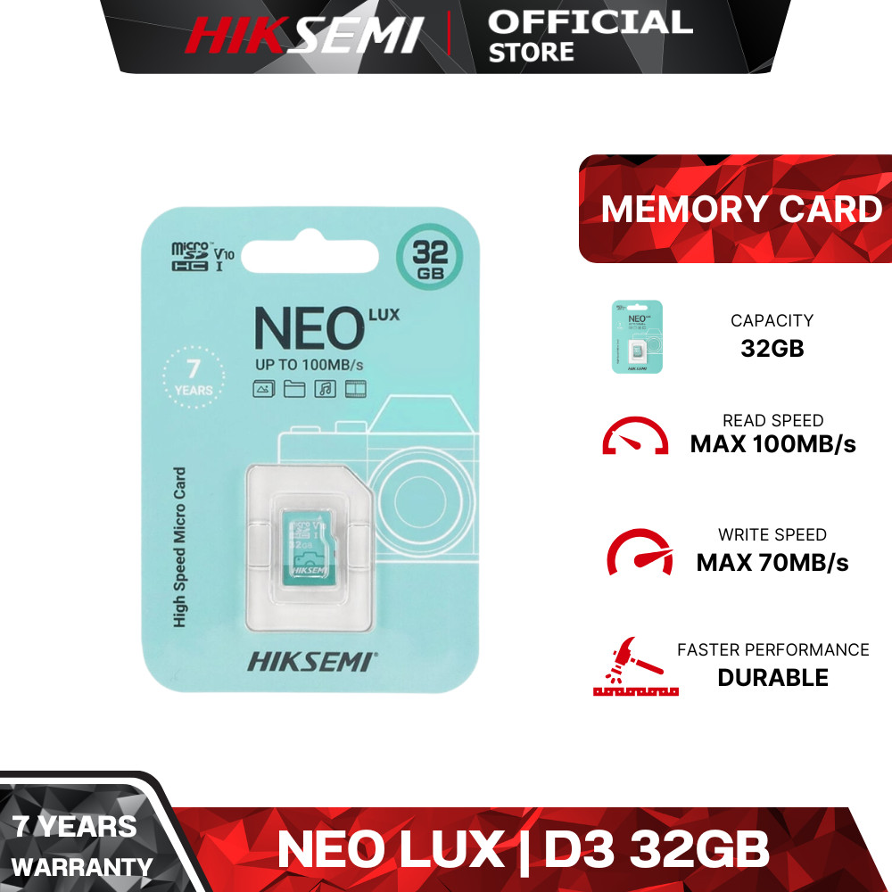 HIKSEMI NEO LUX | D3 32GB HIGH SPEED MICRO CARD CLASS 10 WARRANTY 7 YEARS