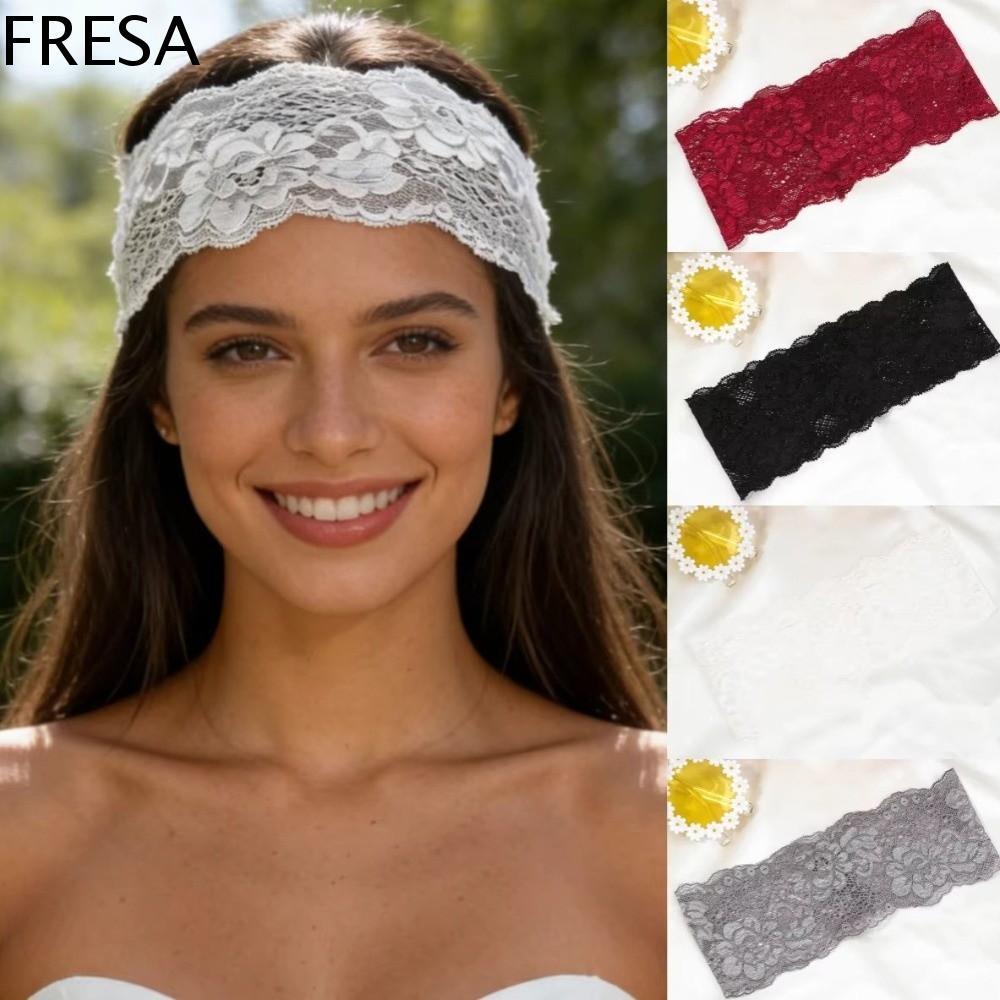 ที่คาดผมลายดอกไม้ลูกไม้ FRESA, สีทึบสแปนเด็กซ์ Hollow-Out น้ําหนักเบา Headwrap,อุปกรณ์เสริมBreathableกว้างตาข่ายเกาหลียืดหยุ่นยางรัดผมหญิง