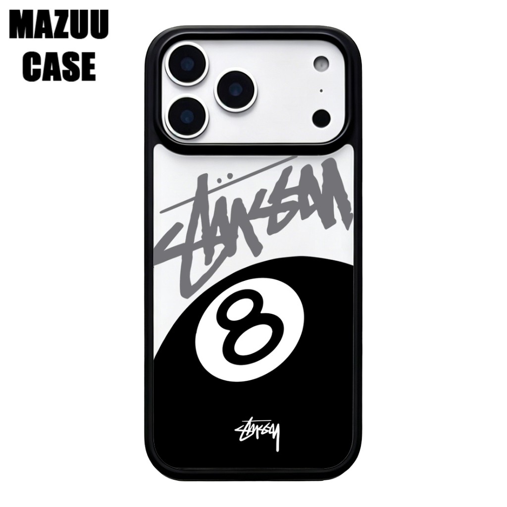 เคสไอโฟน TPU ขอบดำ หลังแข็งใส กันกระแทก ลายลูกบิลเลียด 8 และกราฟฟิตี้สไตล์สตรีท สำหรับ iPhone 17 16 15 14 13 12 11 Pro M