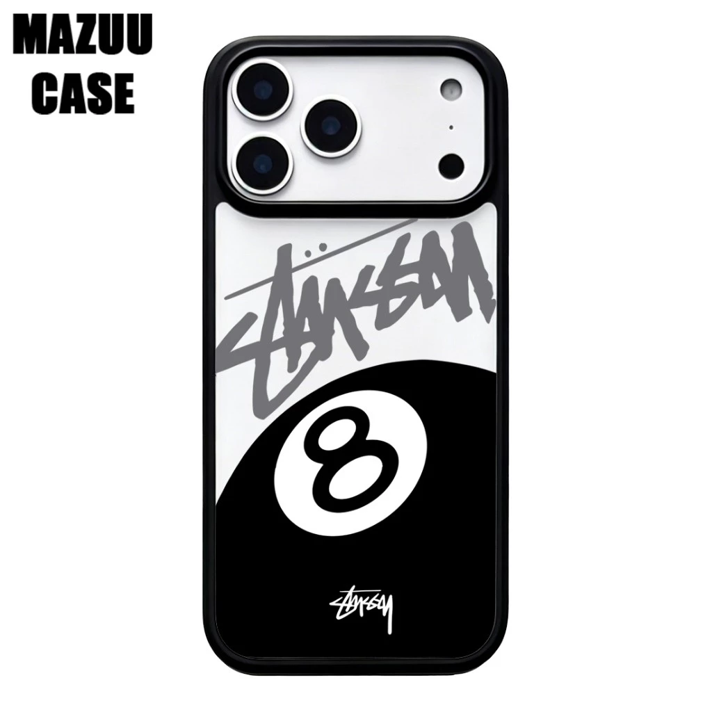 เคสไอโฟน TPU ขอบดำ หลังแข็งใส กันกระแทก ลายลูกบิลเลียด 8 และกราฟฟิตี้สไตล์สตรีท สำหรับ iPhone 17 16 15 14 13 12 11 Pro M