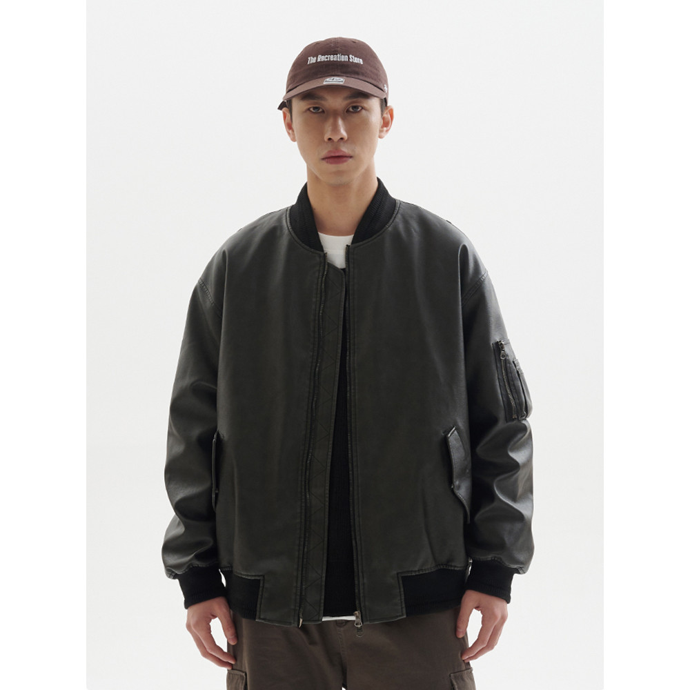 Crissrex Store BUTTBILL Japanese Retro Washed ma1 Flight Jacket Air Force Leather Jacket
