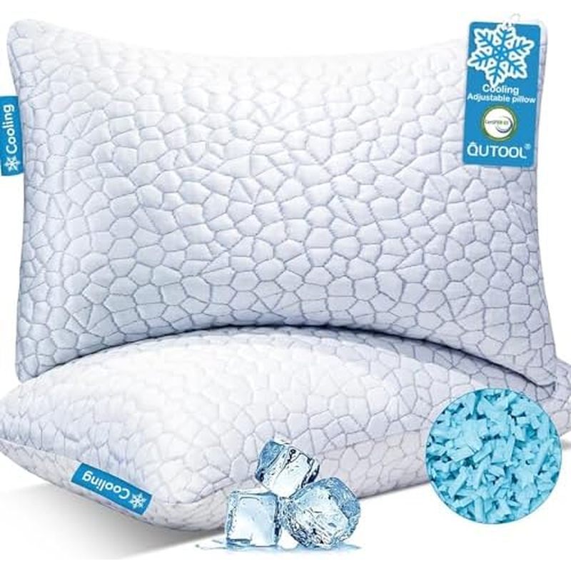 ws Set of 2, Cool Pillow for Hot Sleepers Adjustable Firm Pillow for Side, Back, Stomach Sleepers So