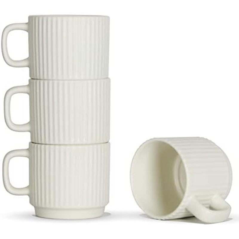 Stackable Coffee Mugs Set of 4, 7 OZ Ceramics Espresso Cups for Latte Cappuccino Cocoa with Handle, 
