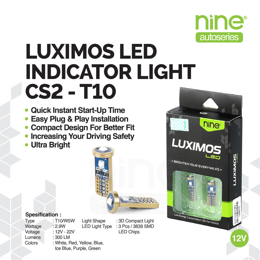 LUXIMOS T10 ไฟเลี้ยว LED สําหรับรถจักรยานยนต์และรถยนต์, 3 จุด Super Bright CS2 - NINE AUTOSERIES