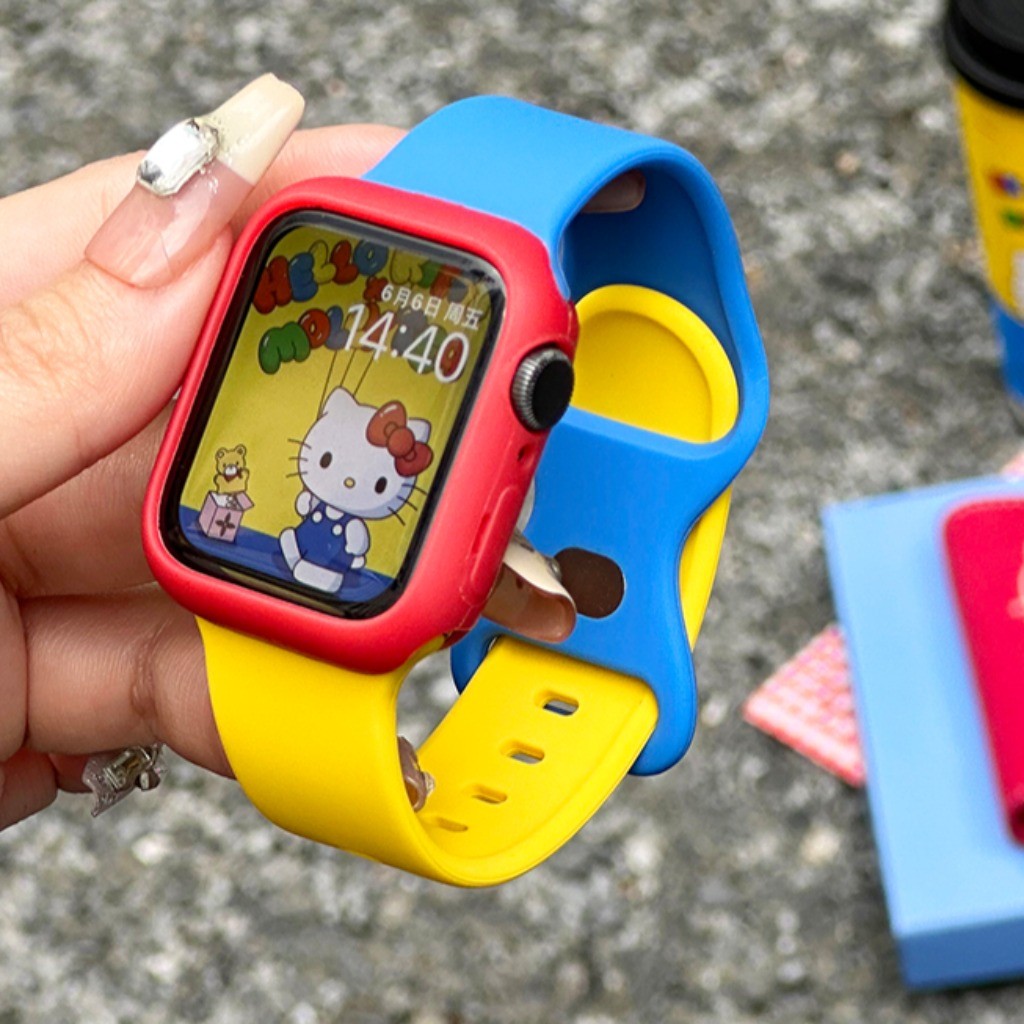 สายซิลิโคนแฟชั่นใหม่, เคสนาฬิกาแบบนุ่ม + แถบยางทูโทน รองรับ AppIIe Watch Series 11 10 8 SE Ultra 3 ขนาด 40/45/46/42/44/38/41/49 มม.