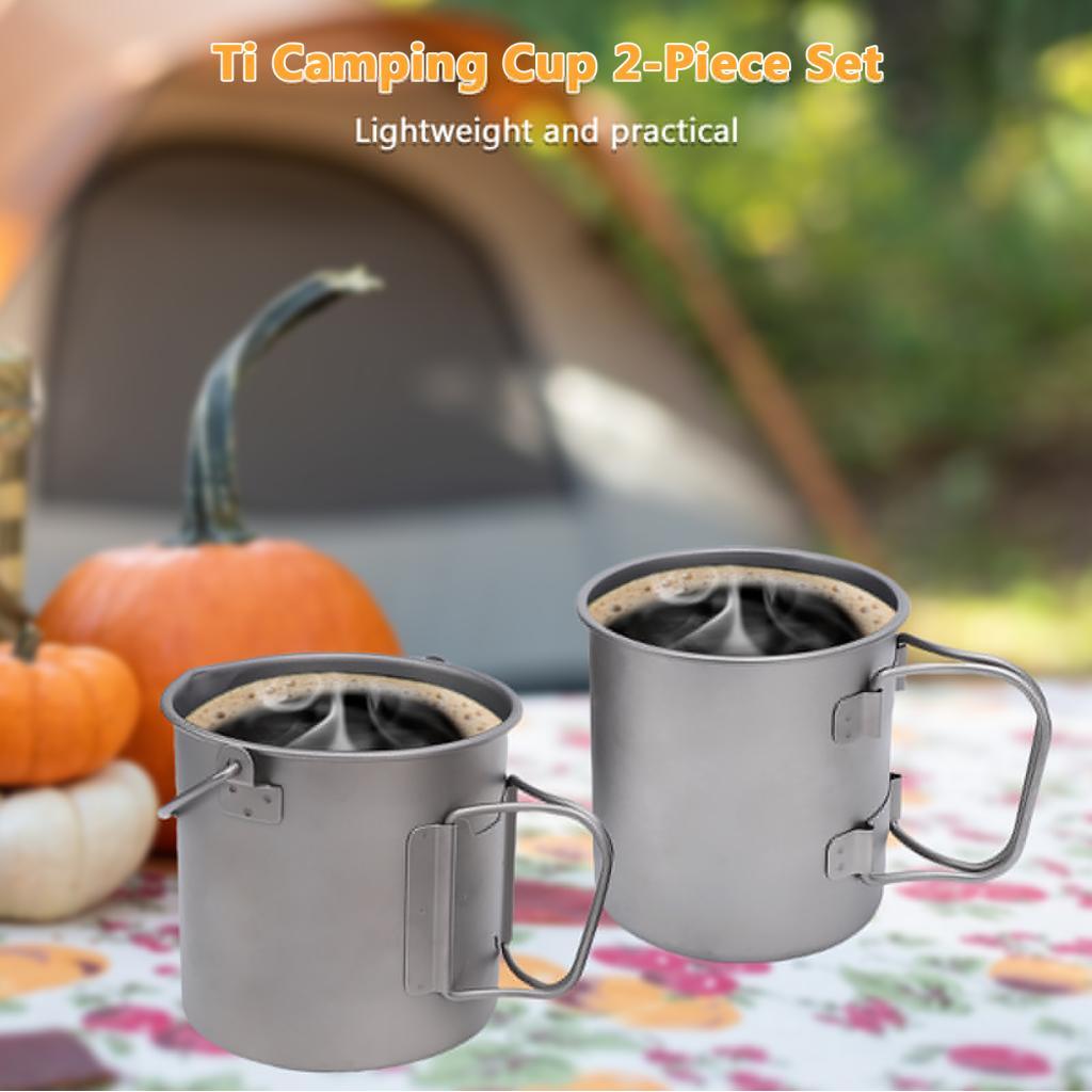 Treee Outdoor Camping Ti ถ้วยพับ 2 ชิ้นชุด 450 750ML น้ําหนักเบา Stackable Travel แก้วสําหรับเดินป่า