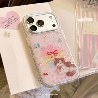 Glitter สีชมพูการ์ตูนแมวน่ารักความงามป้องกัน TPU เคสโทรศัพท์เข้ากันได้กับ iPhone 12 13 14 15 16 17 Pro Max