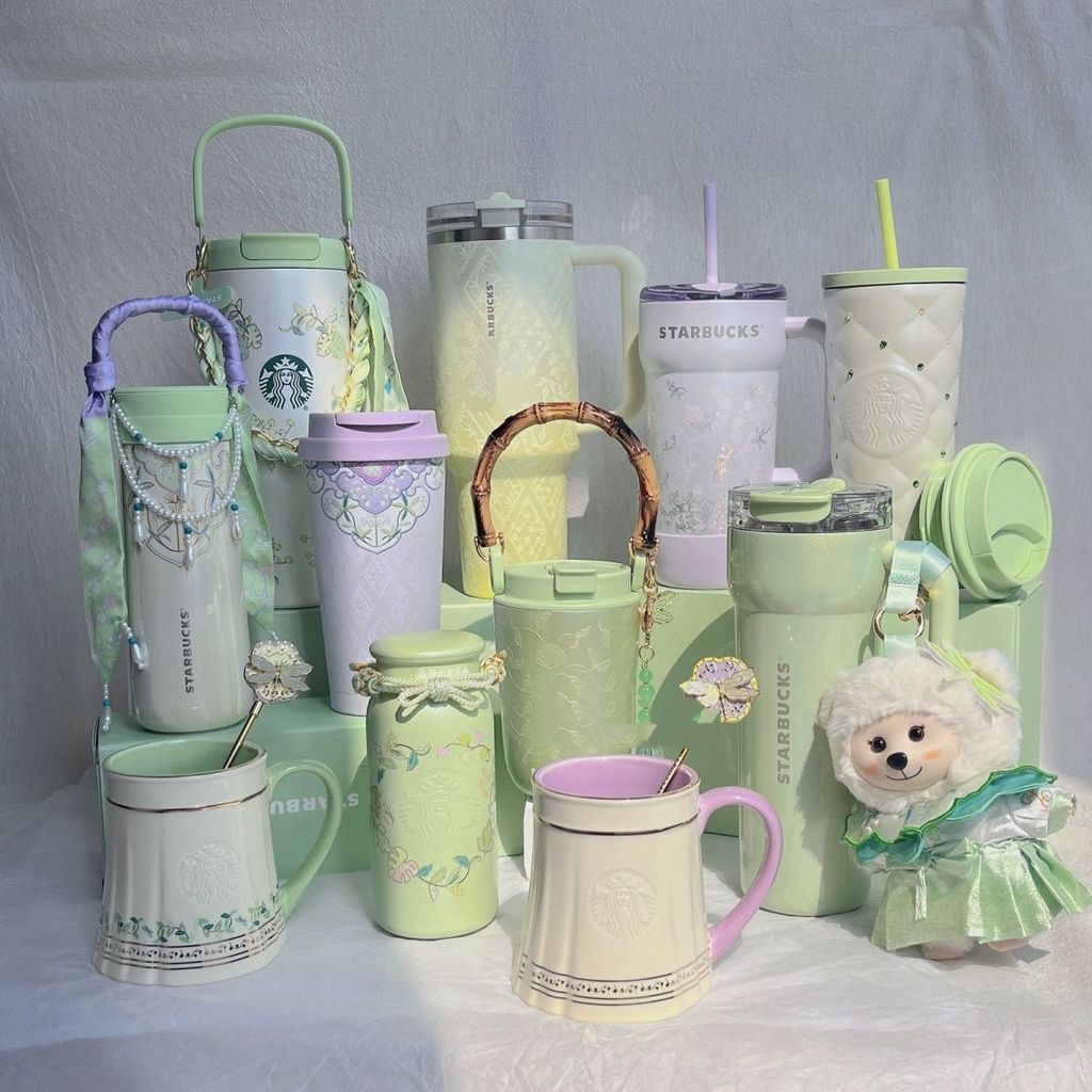 Starbucks Cup Spring Order Pattern Straw Thermos Cup Coffee Large Capacity Car Cup Girl Gift Tea Cup