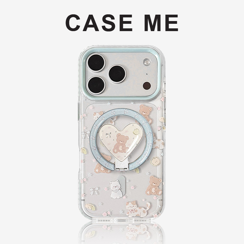 เกาหลีน่ารักหมีแมวสุนัขดอกไม้ดอกไม้รูปหัวใจแม่เหล็กขาตั้งเคสโทรศัพท์สําหรับ ไอโฟน 17 16 15 14 13 12 มือโปร สูงสุด ไอโฟน11โปร่งใส ทีพียู กันกระแทกป้องกันการตกเปลือกโ