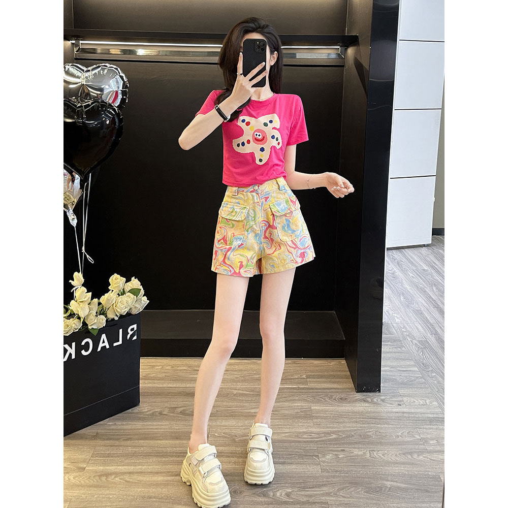 Korean shorts cicishop1 กางเกงขาสั้นสบาย โดปามีน ชุดกีฬาลําลองหญิงฤดูร้อนทอดถนนลดอายุแฟชั่นกางเกงขาส