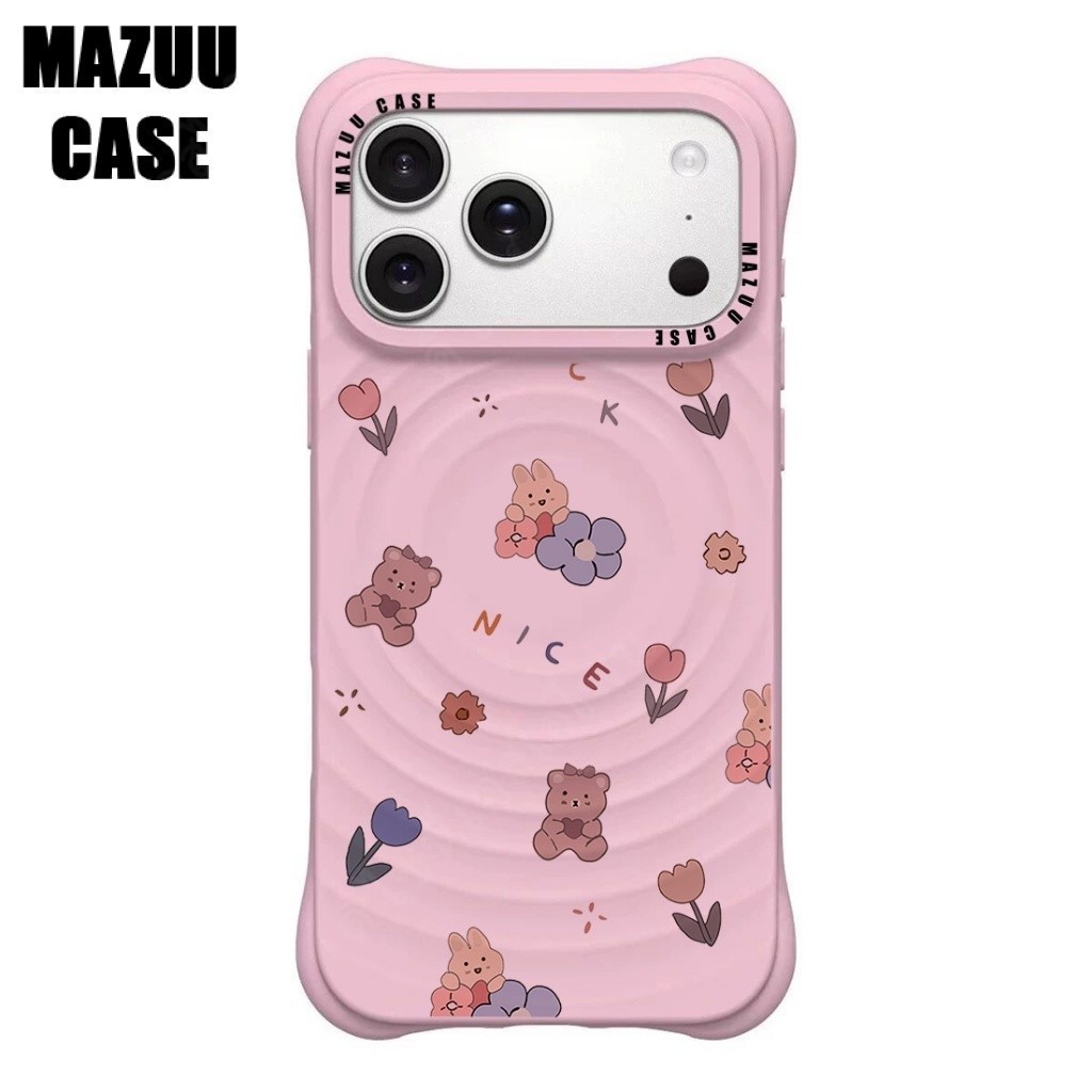 เคสแม่เหล็กไอโฟน ซิลิโคนสีชมพู ลายดอกไม้สัตว์น้อย คลื่น มุมสี่มุมหนา ป้องกันกระแทก สำหรับ iPhone 17 16 15 14 13 12 11 Pr