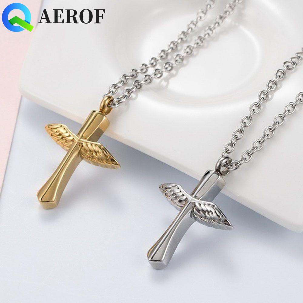 AEROF Urn สร้อยคอสแตนเลสอนุสรณ์แฟชั่นข้าม 1 ชิ้น จี้ Vial