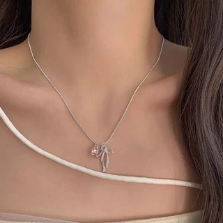 พร้อมส่งในไทยส่งด่วน📌สร้อยคอ โบว์ หัวใจ สัณลักษณ์ ความรัก❤️ เครื่องประดับ สไตล์เกาหลี ของขวัญ ให้แฟน ตัวจี้ ถอดออกได้