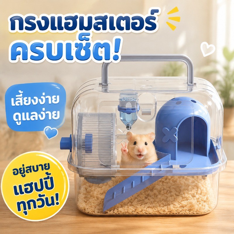 กรงแฮมเตอร์ สัตว์เลี้ยง พื้นที่ใหญ่ ทำความสะอาดง่าย ฟังก์ชันครบถ้วน กรงหนูตะเภา ระบายอากาศดี ไม่อับ