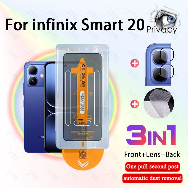 3 In 1 infinix Smart 20 Anti-Spy Dust Free One-คลิกกระจกนิรภัยป้องกันหน้าจอฟิล์มคาร์บอนไฟเบอร์สําหรับInfinix Hot Note 60i 60 50 สมาร์ท 10 9 8 GT 30 Pro Plus 4G 5G