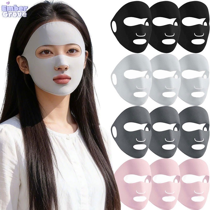UPF50+ หน้ากากป้องกันแสงแดดสำหรับฤดูร้อน / หน้ากากกันแดดแบบเต็มหน้า ระบายอากาศได้ดี 1/3/5ชิ้น