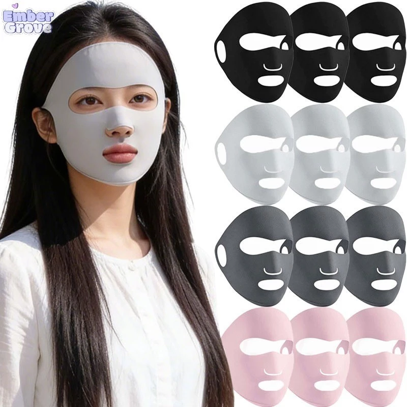 UPF50+ หน้ากากป้องกันแสงแดดสำหรับฤดูร้อน / หน้ากากกันแดดแบบเต็มหน้า ระบายอากาศได้ดี 1/3/5ชิ้น