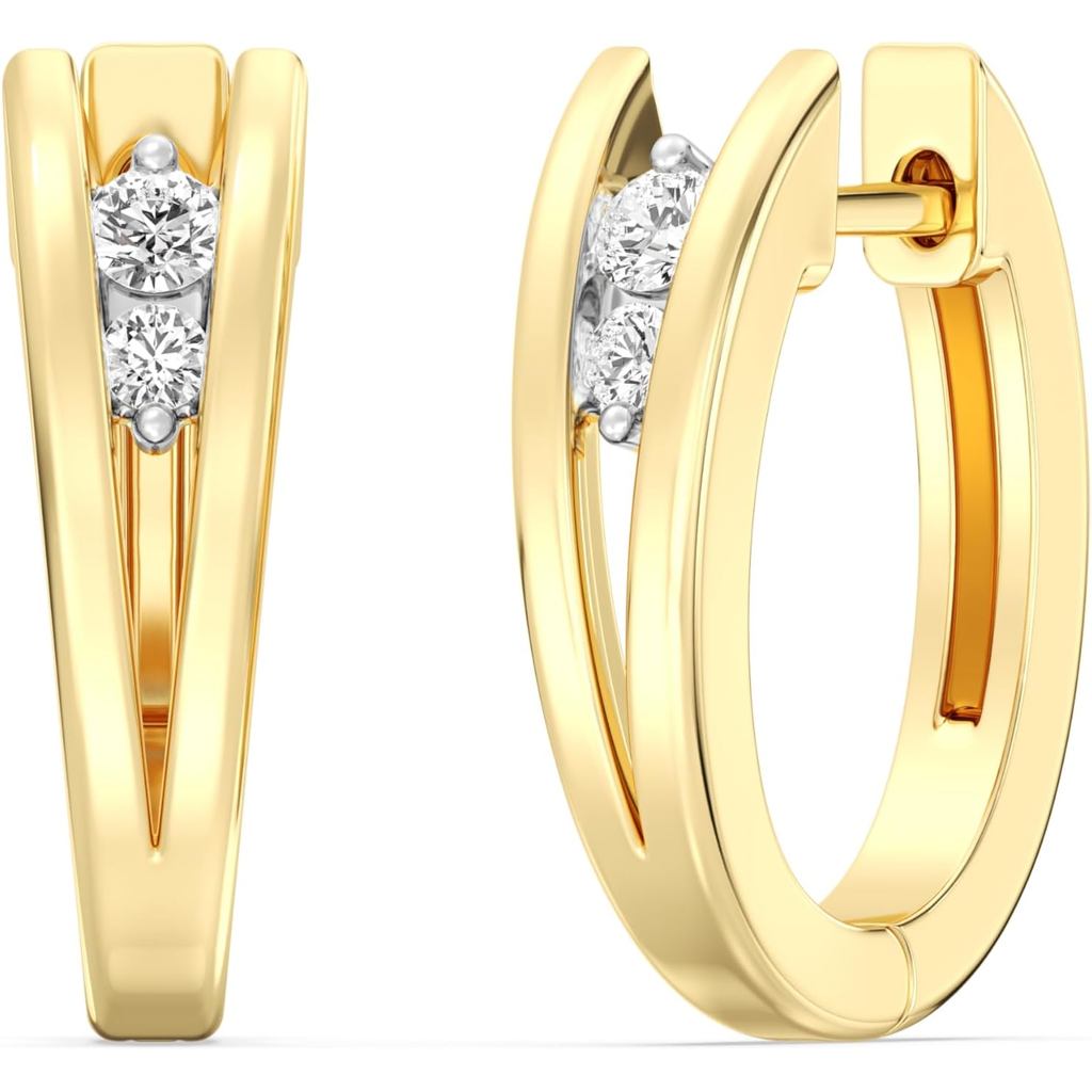 Itsy Bitsy by Gilded 14KT ต่างหูห่วงเพชรเงินแท้ชุบทอง, 1/6 CTTW, SI1 F-Color Lab Grown Diamond