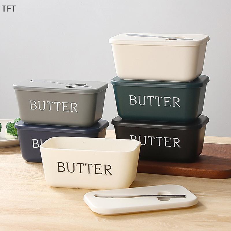 (FTT) ภาชนะใส่เนยเกรดอาหารกล่อง PP ปิดสนิทสำหรับร้านอาหารจานชีสพร้อมมีดหั่นเนยอุปกรณ์บนโต๊ะอาหารใหม่