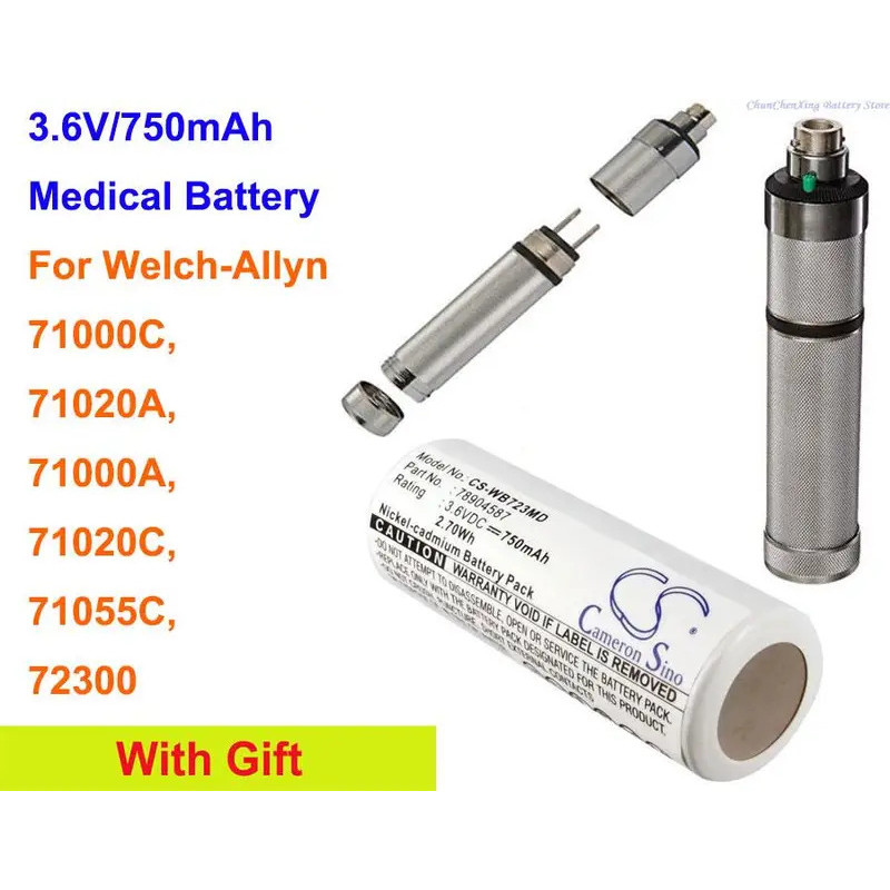 แบตเตอรี่ 750mAh สําหรับ Welch-Allyn 71000C, 71020A, 71000A, 71020C, 71055C, 72300