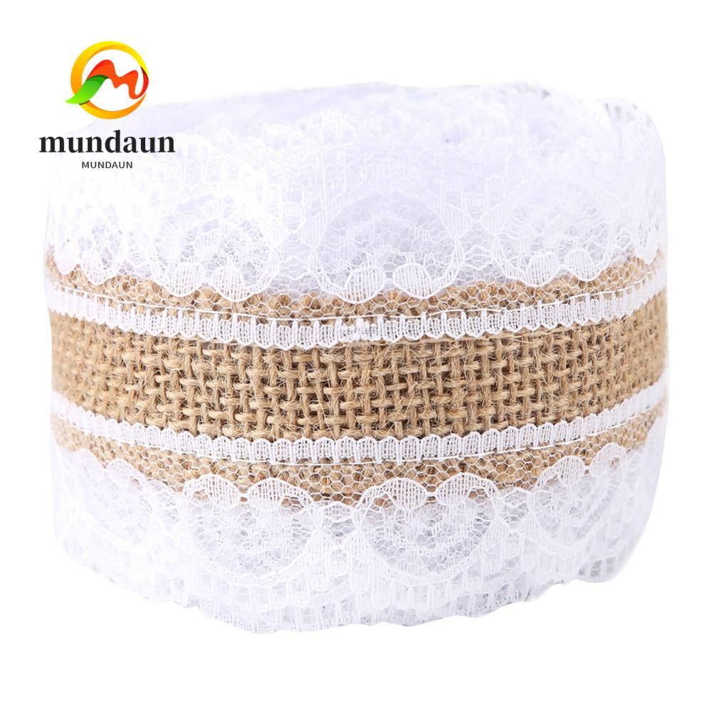 MUNDAUN Hessian Jute Ribbon, Jute White Burlap Lace Ribbon, Ribbon Lace Vintage Lace Linen Ribbon Gi