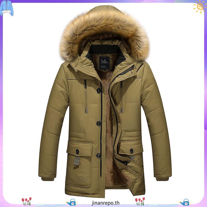 10112MM เสื้อโค้ทผู้ชาย หนามาก แต่งฮู้ดเฟอร์ กระเป๋าใหญ่ ❄ กันหิมะ