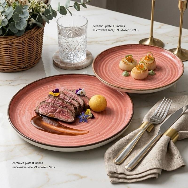 ราคาพิเศษ! (มีตำหนิเล็กน้อย) Terra Peach Plate (เทอร่า พีช เพลต) จานโทนพีชอมส้ม 11 นิ้ว และ 8 นิ้ว - เข้าเครื่องล้างจาน